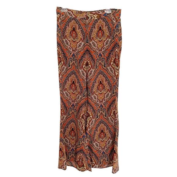 Zara Brown Orange Boho Paisley Print Flare Leg Pants Bloggers Fav Medium - Picture 3 of 11